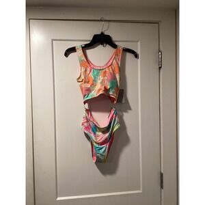 Beach Lingo Girls Tropical Cutout‎ Monokini Swimsuit Pink Orange Size 14